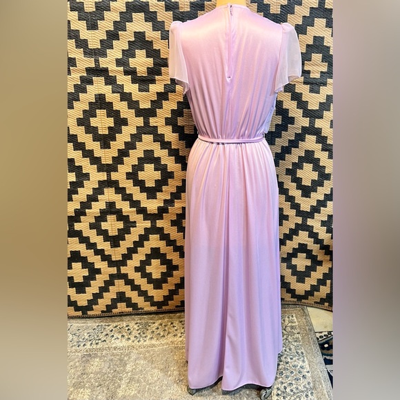 VINTAGE waterfall ruffle dress formal gown chiffon lavender 60s 70s mid century - Picture 7 of 15